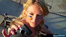 Blonde Playboy Chick Takes Hard Poolside Fucking and Sucking Action