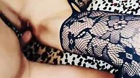 wife in stockings rides slow passionate cock with natural tits bouncing