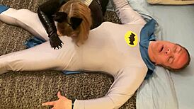 Granny Catwoman Deep Throats Batman's Huge Cock