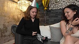 Skinny Redhead Teen Offers Butt as Birthday Gift to Friend at Party