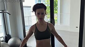 next gym workout strips her naked, showing off that tight athletic body and small tits