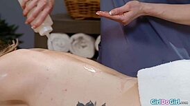 My friend masseuse oiled me up for massage then licked my pussy so good