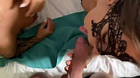 Double POV Deepthroat Blowjob Ends in Hot Cum Swap Swallow