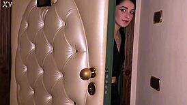 she sneaks to friend's bathroom for young italian's pierced nipple fuck
