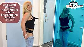 german blonde teen threesome with bbc and cuckold hubby watching creampie