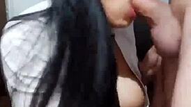 amazing latina with huge ass takes double cumshots straight in her mouth