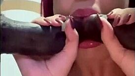 putinha takes two black cocks anal pussy fun who wouldnt want this slutty stepmom