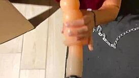that red fetish girl got so horny she sucked off the sex machine naughtily
