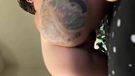 big tit girlfriend lola maverick strips teases tattooed body close-up in bed