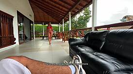 Colombian milf exhibitionist balcony fucks neighbor big black cock