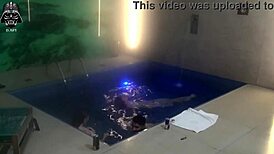 Friends dive into motel pool threesome part 2