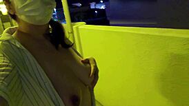 Chubby Japanese wife sneaks lewd masturbation in apartment hallway
