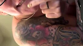 big tit girlfriend lola maverick strips teases tattooed body close-up in bed