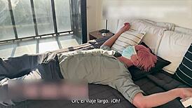 janitor lady cleans me off with her sex toy cowgirl style in public