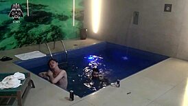 Friends dive into motel pool threesome part 2