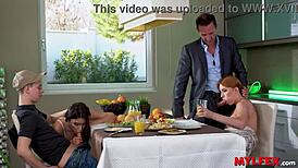 mylfex naughty redhead milf mommies start wild orgy riding cocks bareback in living room