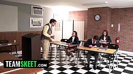 Teamskeet cute Nikki Nicole threesome blowjobs pussy licks with Camilla Cream in classroom