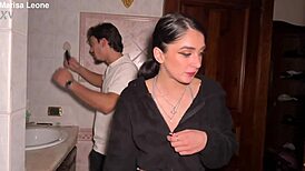 she sneaks to friend's bathroom for young italian's pierced nipple fuck