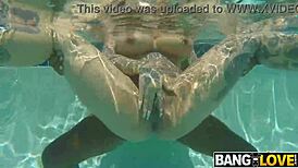 Underwater tits and ass bounce as Jay Bangher pounds Connie Perignon's shaved pussy cowgirl