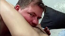 grandpa daddy licks skinny teen pussy then fucks tight on shoulders