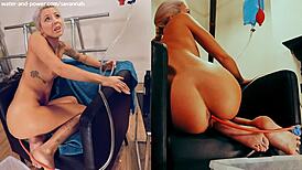 savannah shorts kneels for deep enema insertion tease