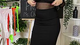 what's under that sexy fishnet dress on the curvy teacher?