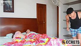 My stepson pounds my wet pussy doggystyle right next to sleeping husband!