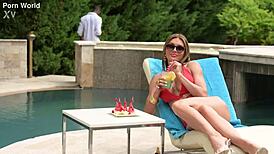 busty milf kitana lure gets slammed dp style by the poolside with two huge cocks