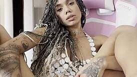 essa princesinha squirts hard with dildo stuffed deep in her wet latina pussy