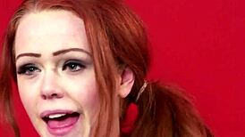 ginger uk beauty in stockings blows cock pov till hot jizz facial cumshot
