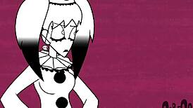 Clownish cartoon goths tease intriguing fun in wild antics