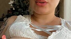 stunning blonde boasts massive natural tits