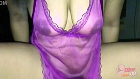 whoa check out this big tits mature asian mommy slut getting hard fucked in see through purple!