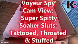 Voyeur spy cam sees tattooed blonde slut deepthroated stuffed and squirting wildly