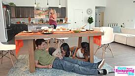 lulu chu whispers eat my juicy pussy under thanksgiving table with bestie