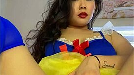 hey snow white cosplay princess, why so horny spreading that wet tight pussy? 😈