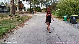Pretty impala flashes sexy dress outdoors... ready for more?