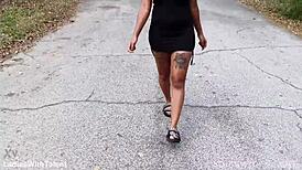 Pretty impala flashes sexy dress outdoors... ready for more?