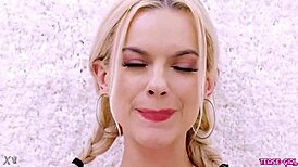 peek at this radiant blonde pet on the sofa baring her petite sexy curves up close