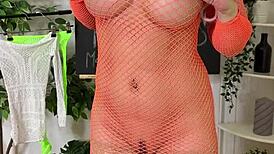 what's under that sexy fishnet dress on the curvy teacher?