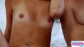 Haley Reed's Double Deepthroat Cock Tease Cum Swap