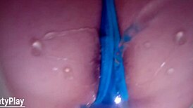 Chubby wife wets panties peeing on toilet cam