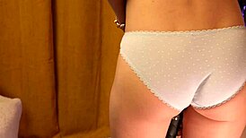 Skinny tall teen caresses her cute panty-covered ass and small tits