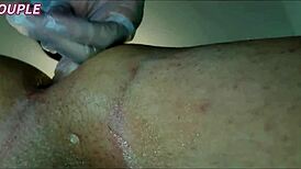 Hot wife pegs husband's tight ass close-up with strapon in sensual femdom session