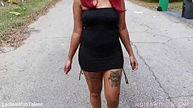 Pretty impala flashes sexy dress outdoors... ready for more?