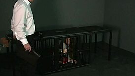 Master cages sub then rams her ass hard in brutal bdsm anal domination!