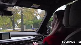 blonde babe outdoors: wanna see her street blowjob surprise? 😏