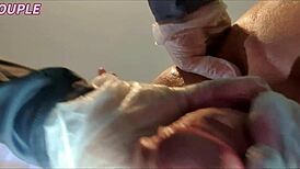 Hot wife pegs husband's tight ass close-up with strapon in sensual femdom session