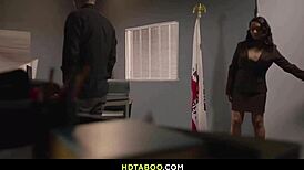 i couldn't resist her big tits hairy latina milf curves in lingerie during taboo office seduction threesome.