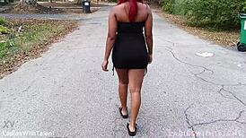 Pretty impala flashes sexy dress outdoors... ready for more?